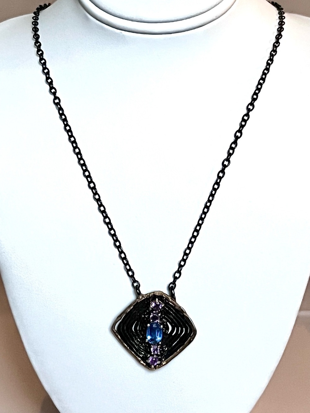 Kyanite and Amethyst Pendant Sterling Necklace